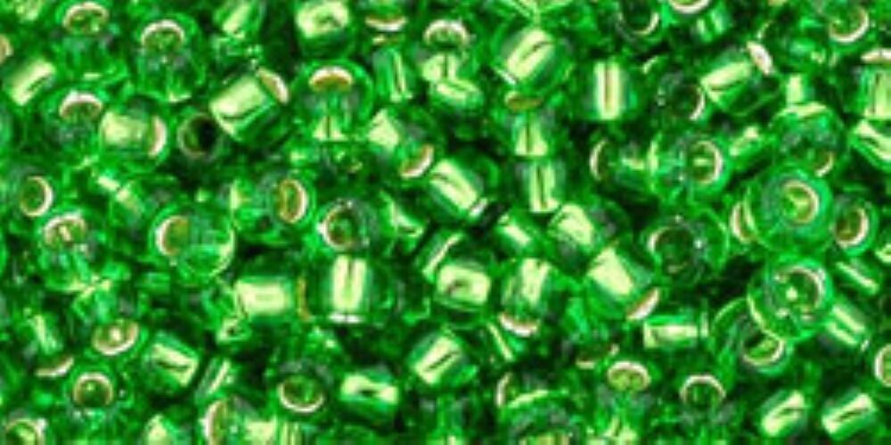 8/0, Toho Seed  Beads, #27, Silver-Lined PERIDOT, 10 grams, TR-08-27