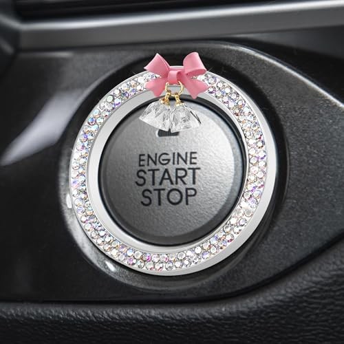 Car Push Start Button Cover Ring, Engine Start Button Cover, Cute Bow Bling Ab