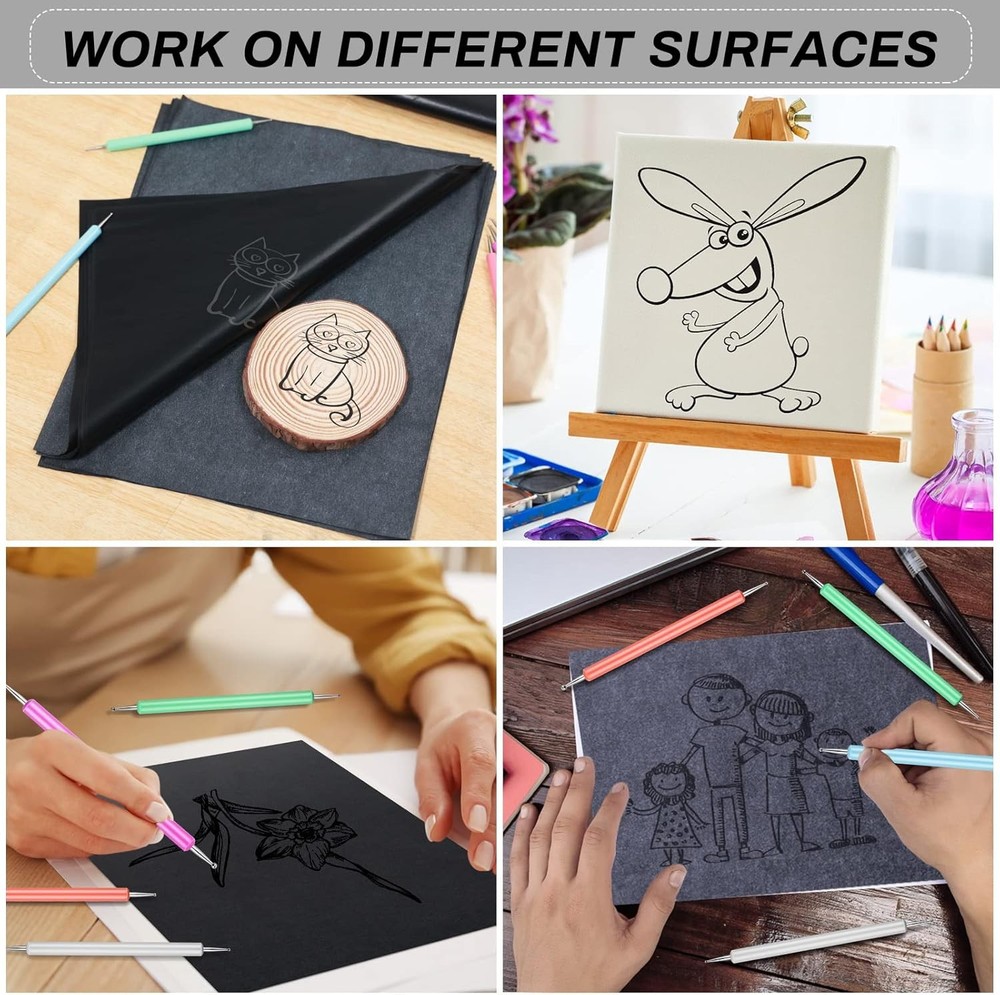 Carbon Transfer Copy Paper with Embossing Stylus Tool for Tracing, Black