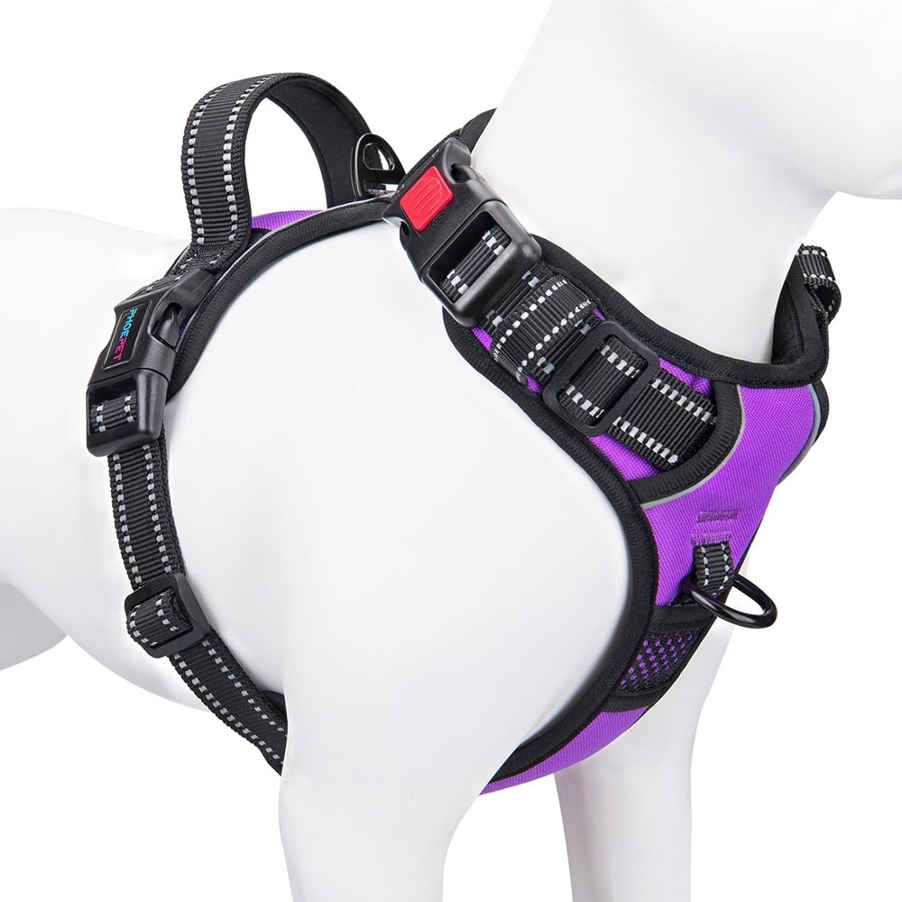 No Pull Dog Harness Medium Reflective Adjustable Vest with Handle Purple