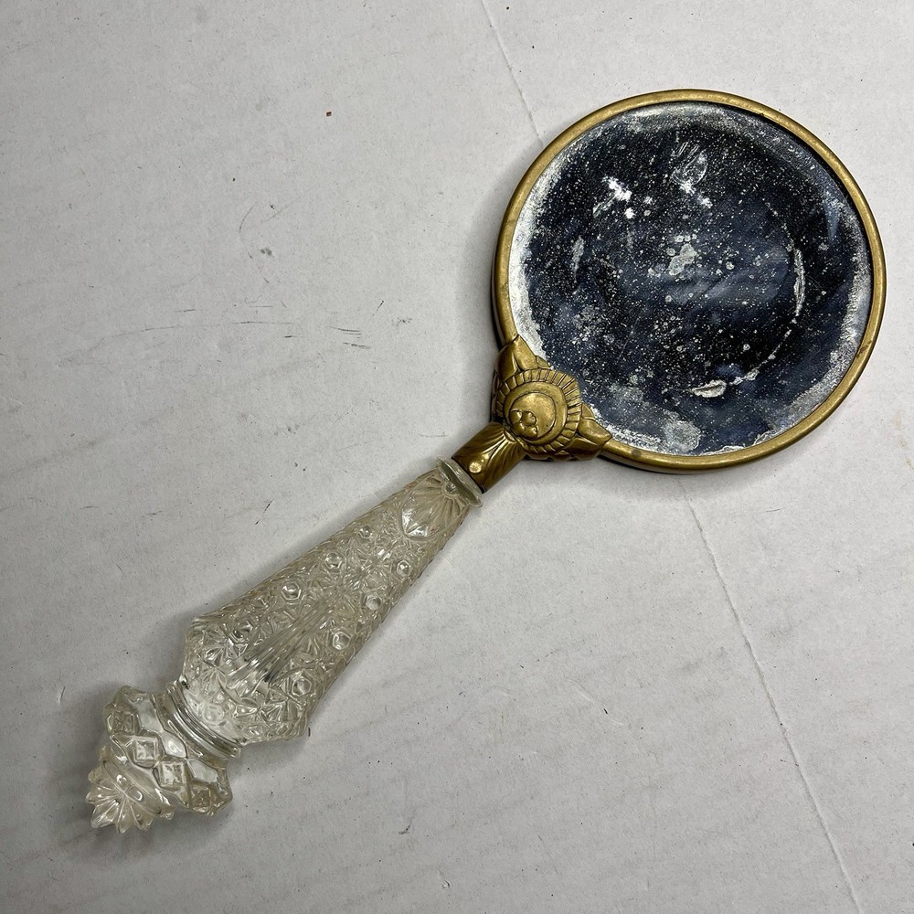 Vintage Handheld Double-Sided Mirror Brass Handle Clear Acrylic Grip