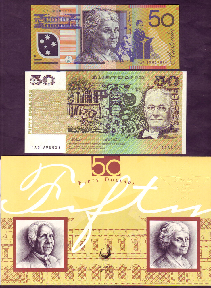 1995 NPA - $ 50 - 2 Note Embossed Folder..  1st (with Overprint) & Last Issues