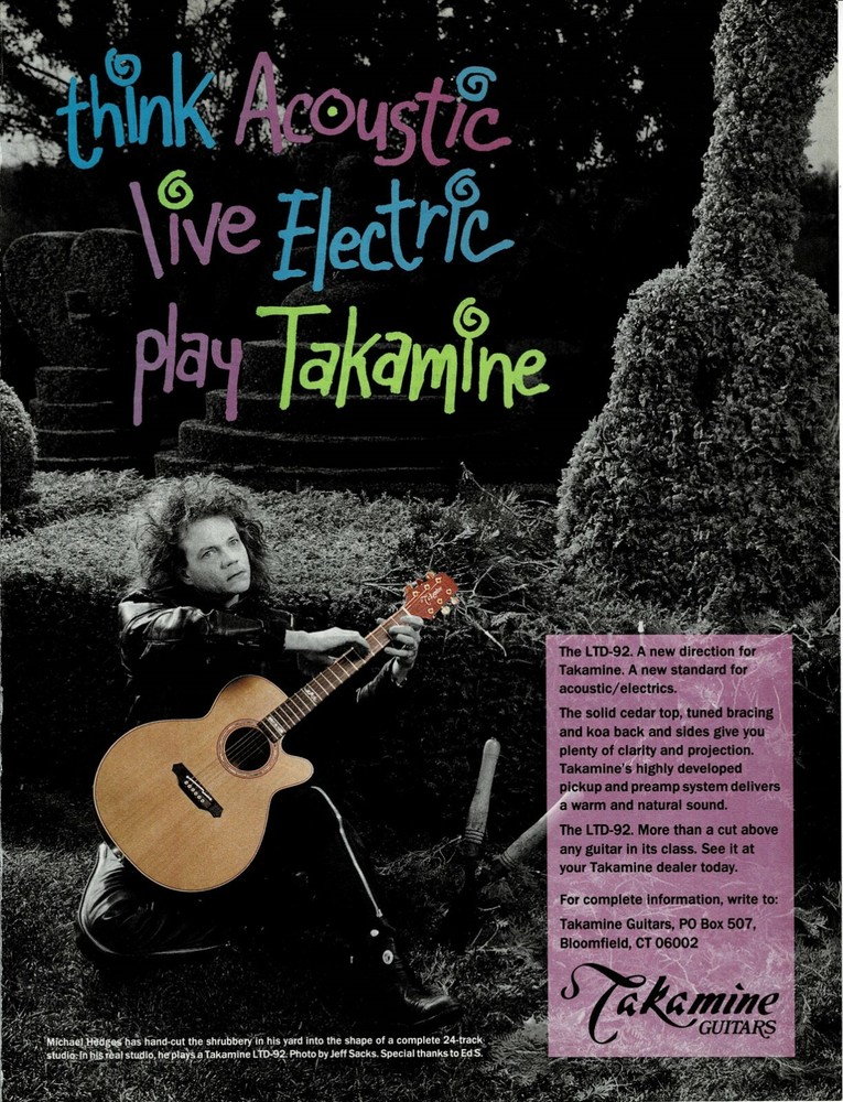 Michael Hedges - Takamine Guitars - 1992 Print Advertisement