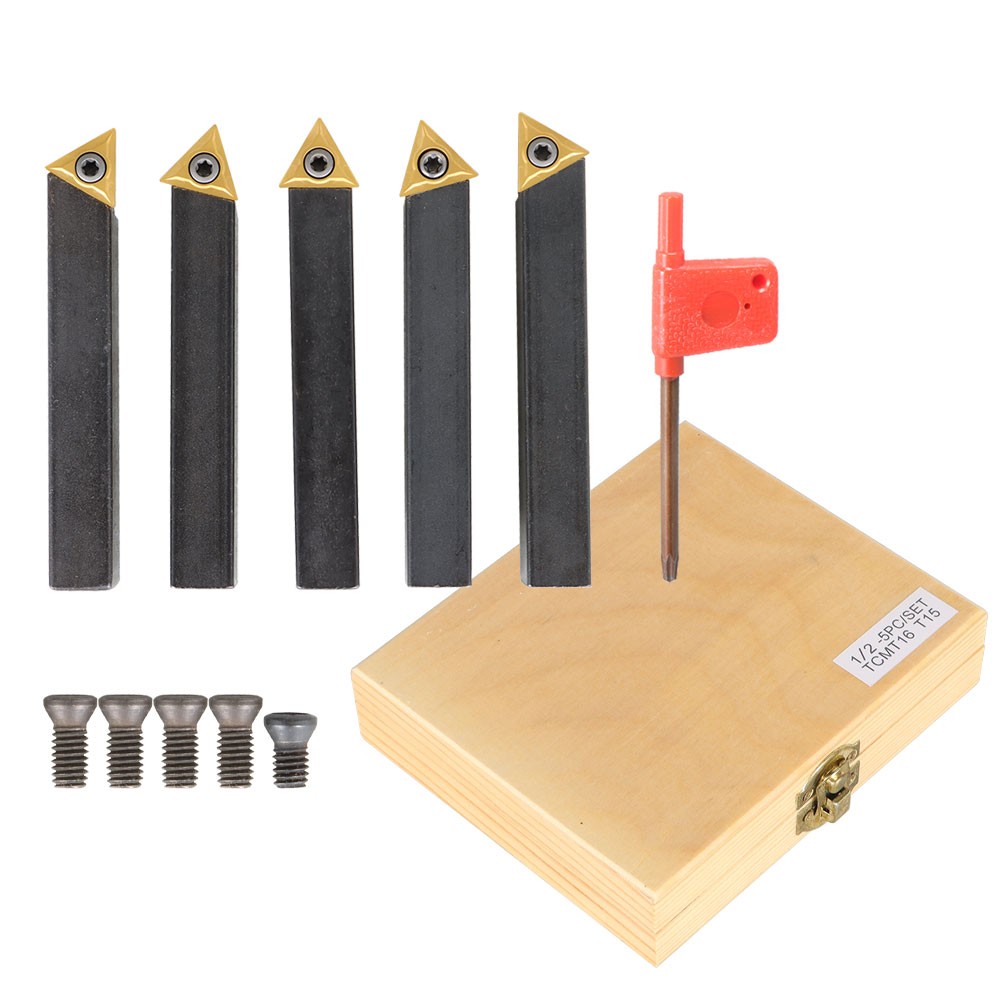lathe indexable carbide insert + turning tool bit holder kit 5-piece 1/2 " New