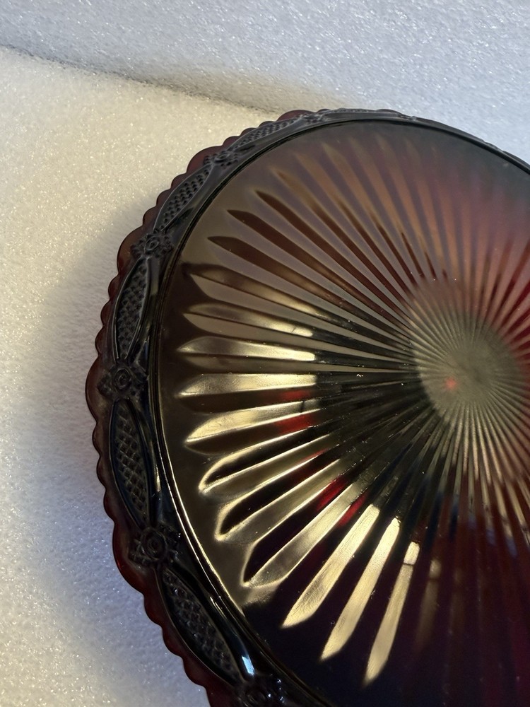 Vintage Avon 1876 Cape Cod Ruby Red Glass Pedestal Cake Stand EUC