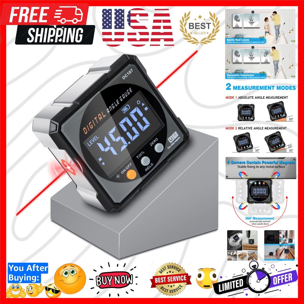 4-Sided Magnetic Digital Angle Finder with Backlight - Ultimate Carpentry Tool
