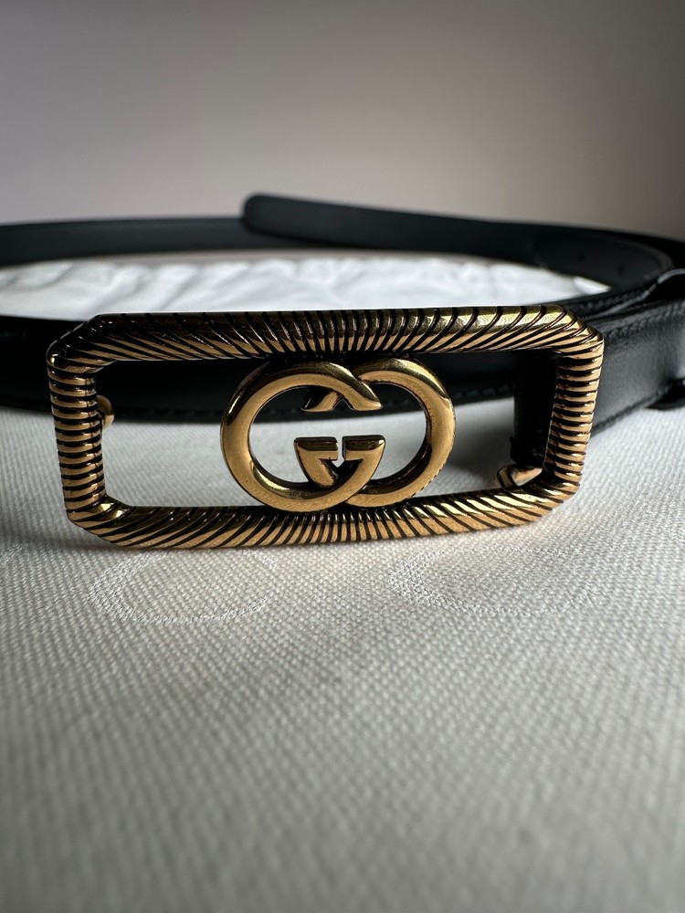 NWT Gucci Interlocking G Square Thin Leather Belt Black Size 90/36 Authentic