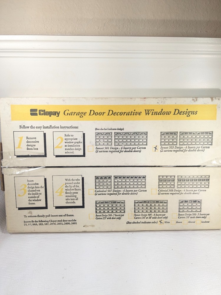 NEW CLOPAY Garage Door Decorative Window Design panel WHITE SUNSET 503 inserts