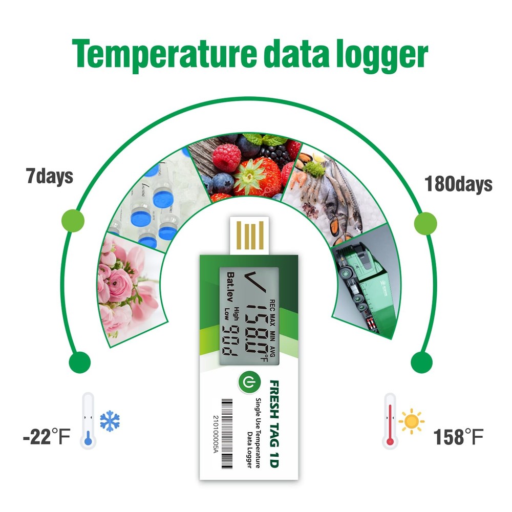 Freshliance USB Temperature Data Logger: 30000 Points, PDF/CSV Report, 30 Days