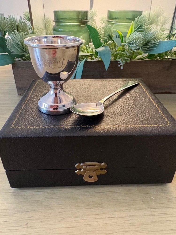Solid Silver Eggcup & Spoon Christening Set by Lanson Ltd Birmingham 1961/62