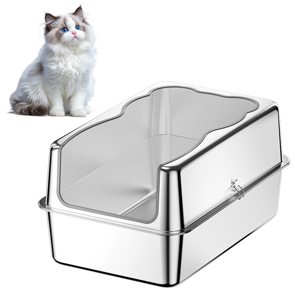 Extra Large Top Exit Metal Cat Pan with Lid High Sided for Big Cats Multiple Cat