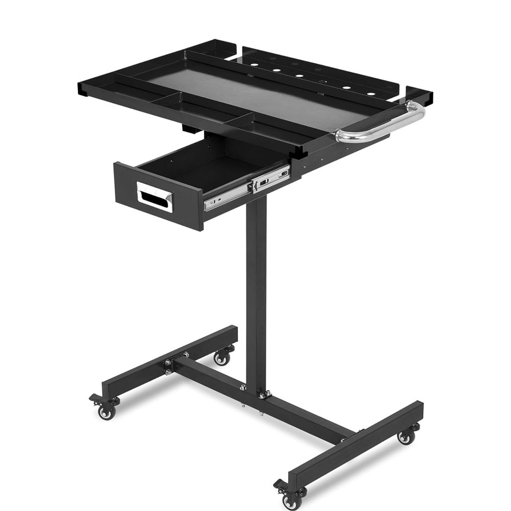 Rolling Tool Tray with Wheels Adjustable Height Mobile Work Table 220Lb Capacity