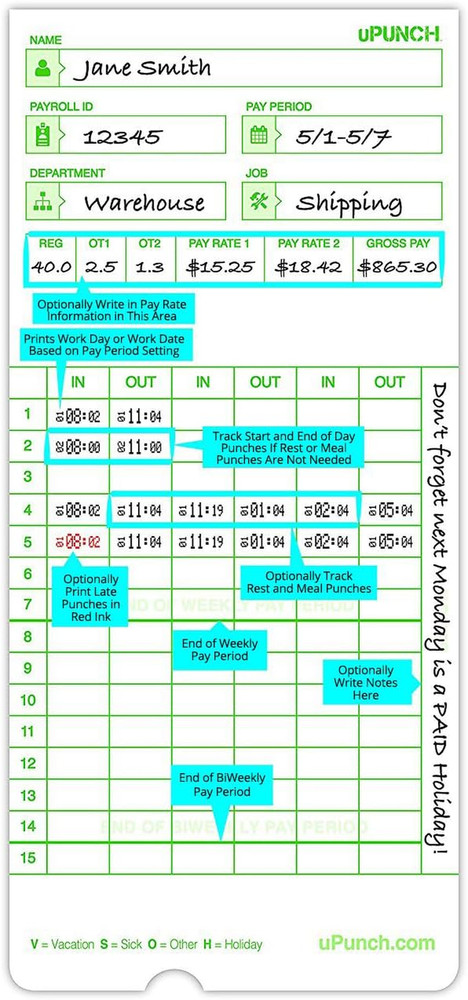 100 Time Cards for HN3000
