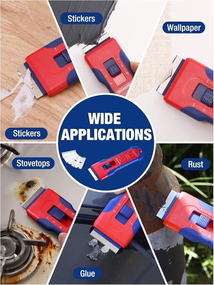 WORKPRO Retractable Razor Blade Scraper 56PC Blade Storage Cleaning Scraper Tool