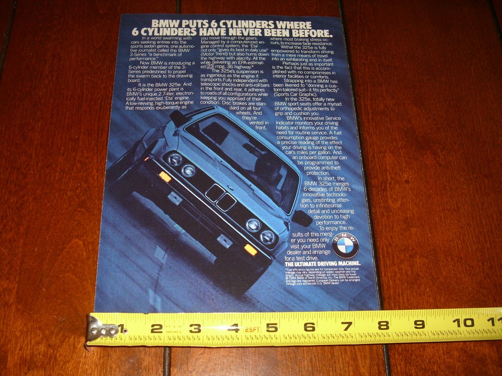 1985 BMW 325e ORIGINAL AD