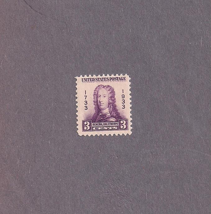 #726 three cent Georgia Bicentennial, Oglethorpe, mint NHOG