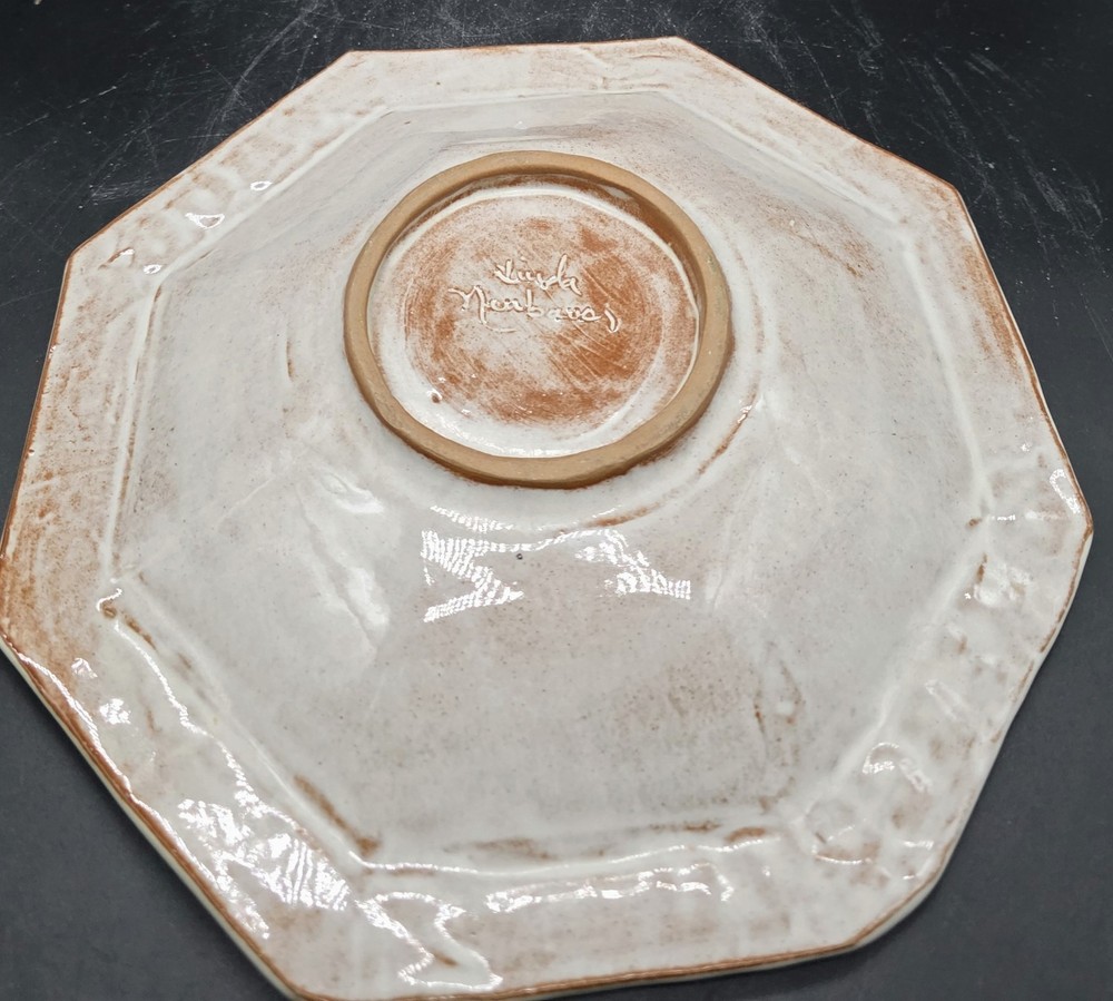 Vintage Studio Art Pottery Handmade Blessing Bowl Signed 8.5" Octagonal