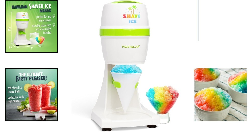 Snow Cone Shaved Ice Machine - Compact Table-Top Slushie Maker with Cup & Molds
