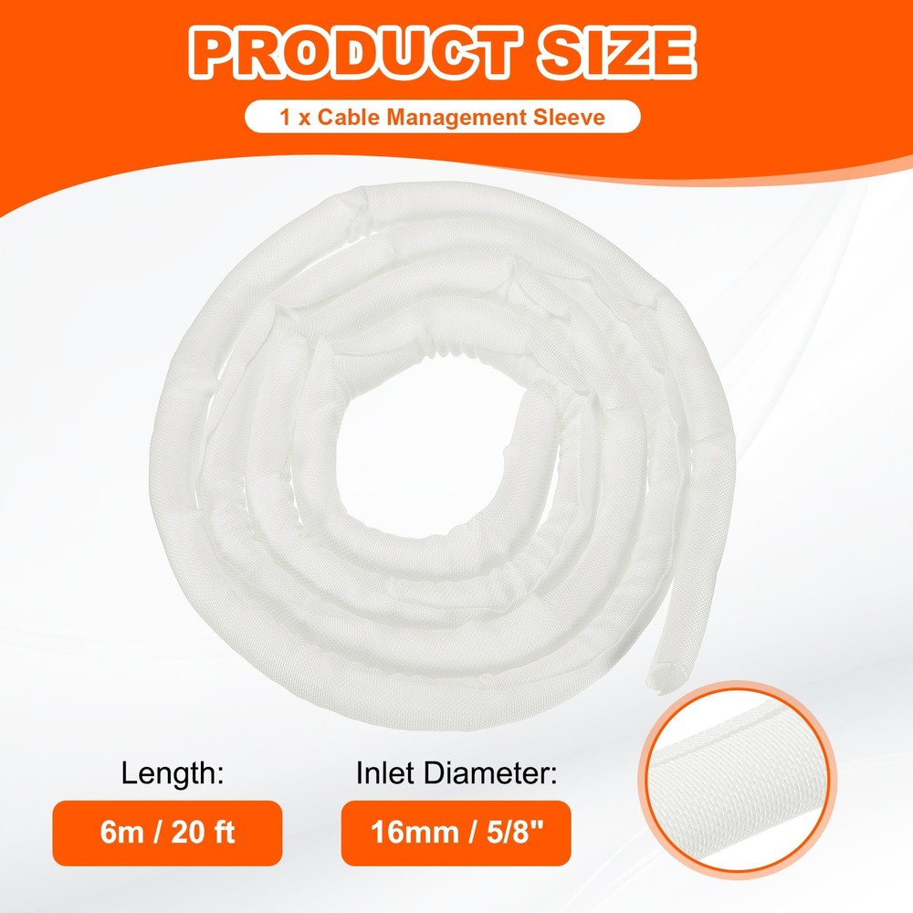 Wire Split Braided Cable Management Sleeve, White (5/8" - 20 Feet)