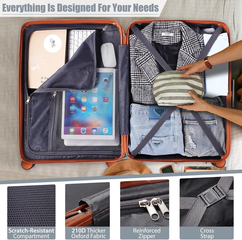 3 Piece Luggage Set ABS+PC Hard Shell Suitcase with Spinner Wheels & TSA Lock