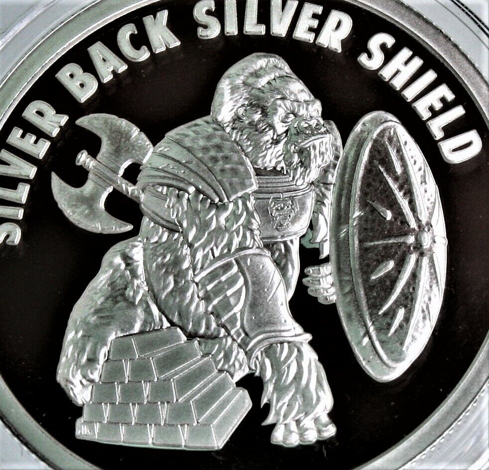 Silver Back Gorilla Silver Shield Proof World War Meme #6 2021 1oz
