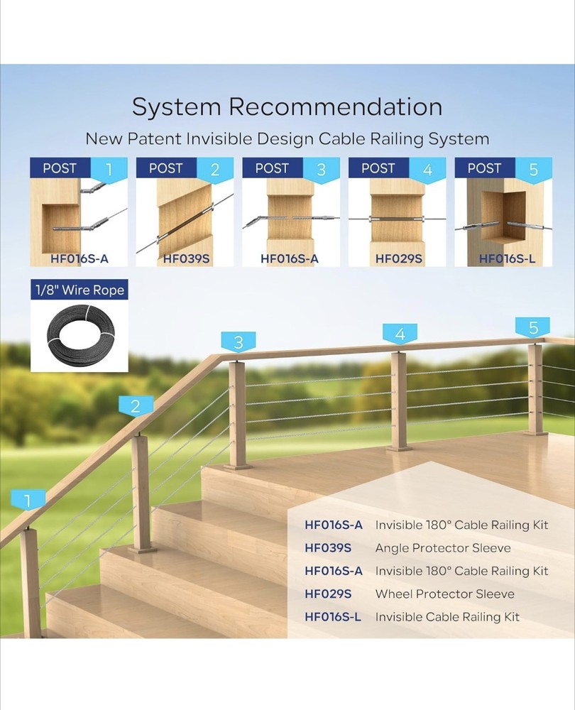 RIAYER 20 Pair Cable Railing Kit, Invisible Crimp Fitting Cable Railing...