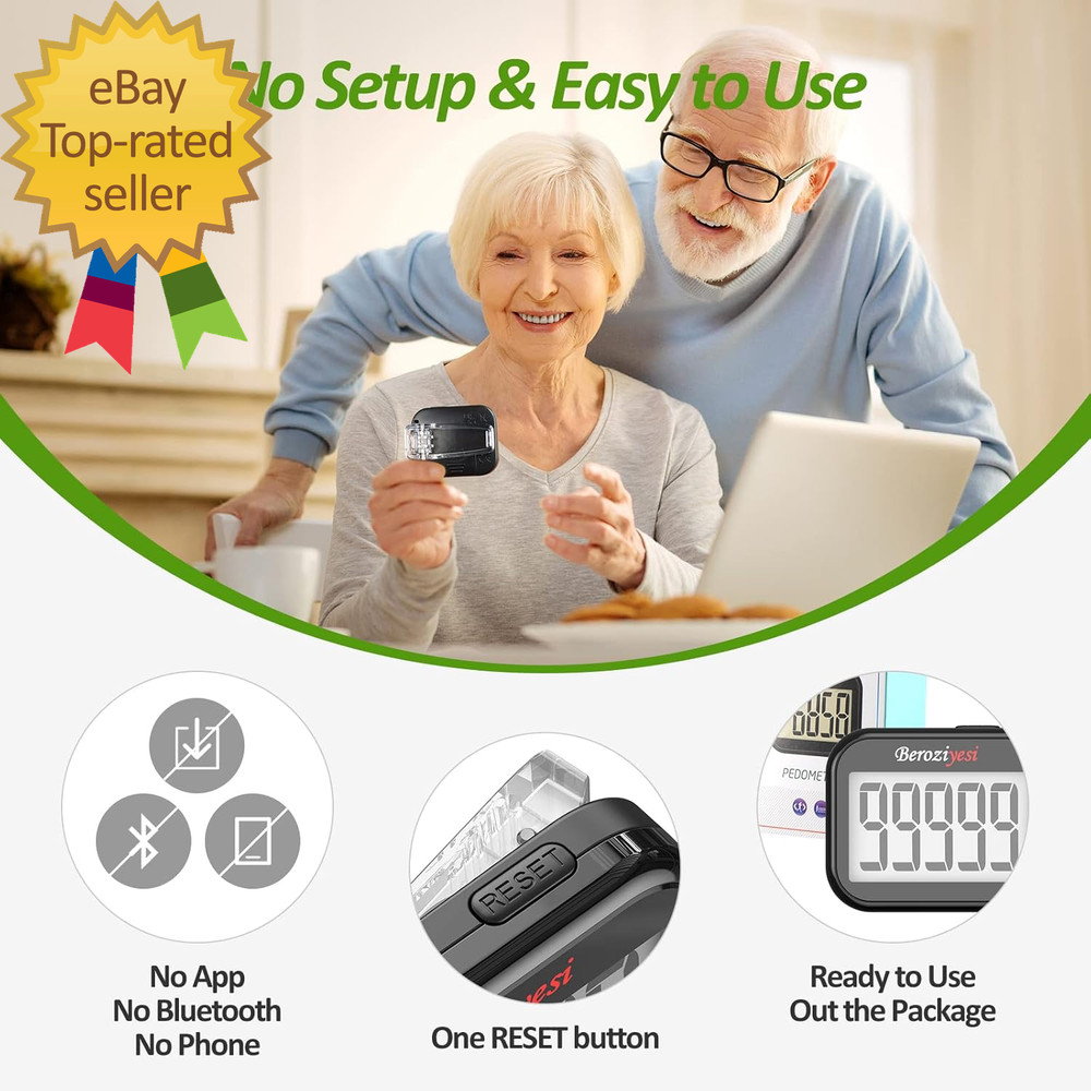3D Pedometer for Walking Simple Step Counter for Walking with Removable Clip