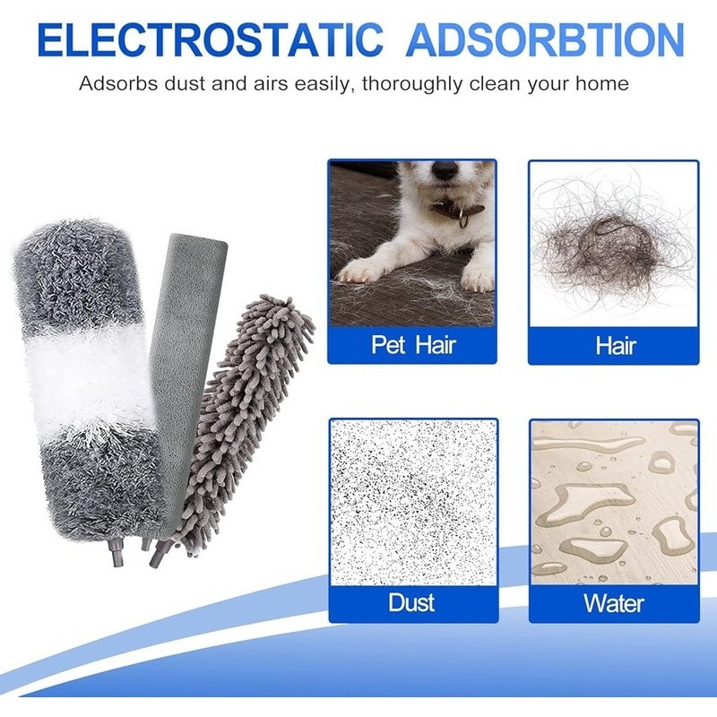 11pcs Feather Duster Set W/ Telescopic Pole Bendable Microfiber Dusting Tools US