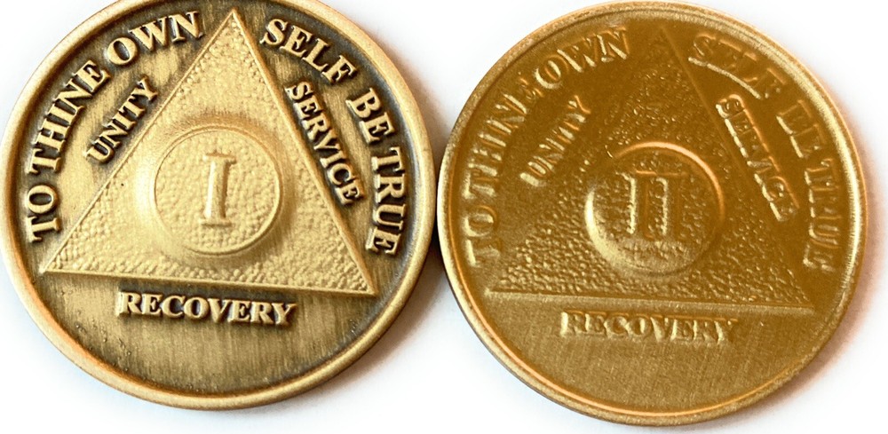 1 And 2 Year AA Medallion Set Bronze Sobriety Chips