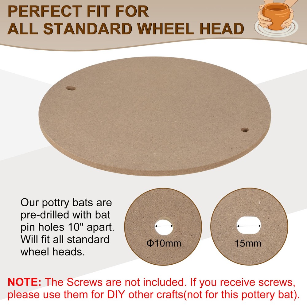 2PCS 12" Diameter Round Pottery Wheel Bat with Replacement Bat Pins,