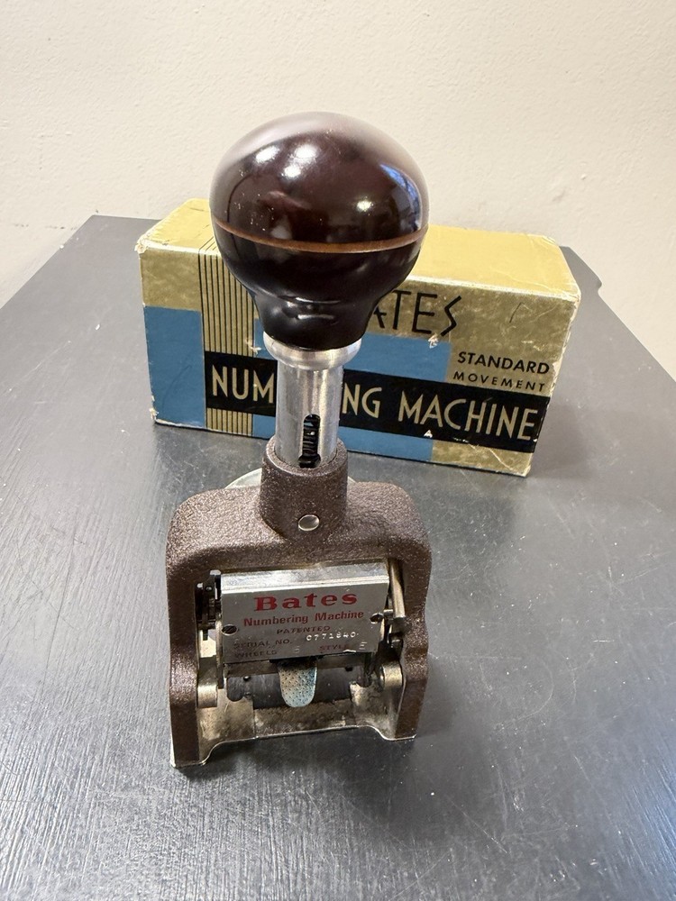 Bates Standard Movement Numbering Machine Stamp 6 Wheels Style E w/ Original Box