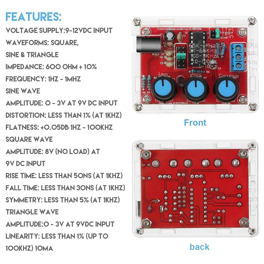 Versatile XR2206 Function Generator - Compact Kit with Adjustable Signal Output
