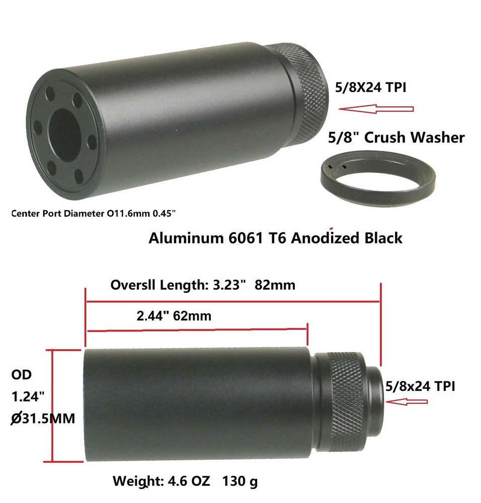 5/8X24 TPI Low Concussion 3.2" Extension Compensator Solid Tube Muzzle Brake