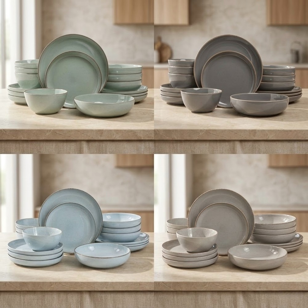 Over & Back Options 16-piece Dinnerware Set - Sage Stoneware, Holiday Table Set