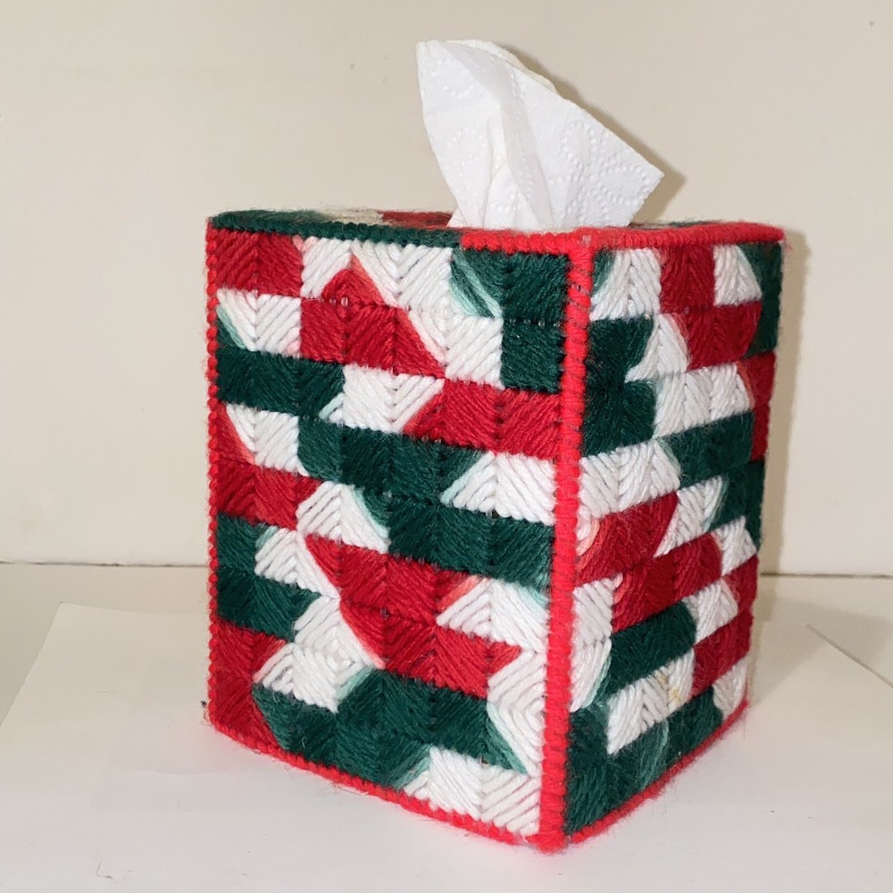 Vintage Decorative Christmas Tissue Box Cover Plastic Canvas Needlework