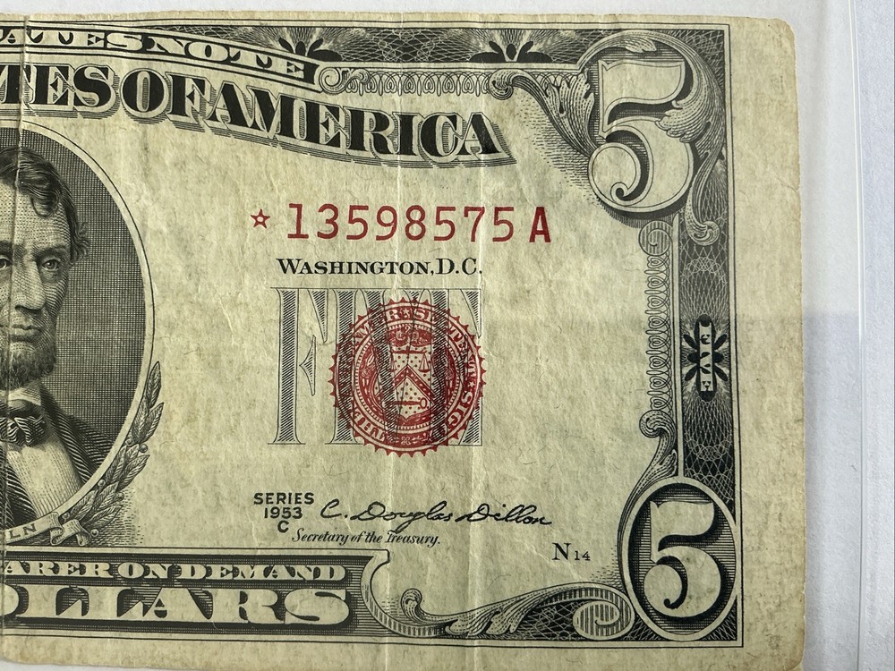 5USD 1953C United States Star Note Error Note