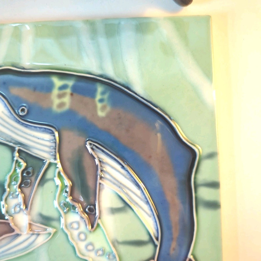 Two (2) Humpback Whale Ceramic Tiles 6” Square