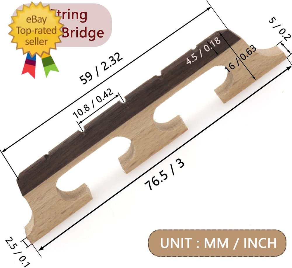 5-String Banjo Bridge, Ebony Maple Banjo Bridge Replacement Composite with Dual-