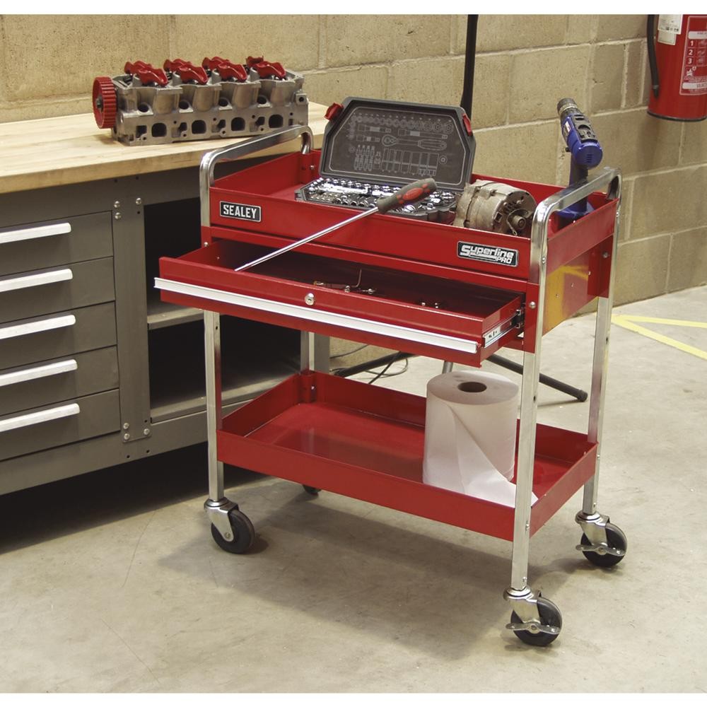 Sealey Heavy Duty 2 Shelf Workshop Trolley Red