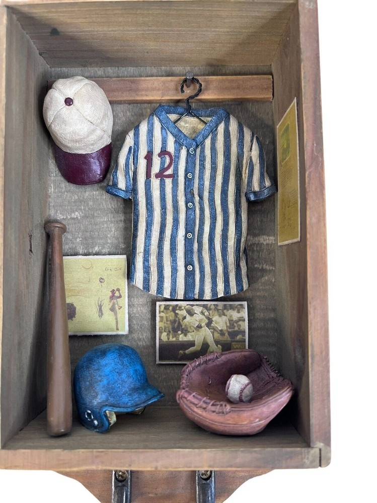 Baseball Softball Shadowbox Clock 3D Analog Working Clock Two Hooks 12" x 5"