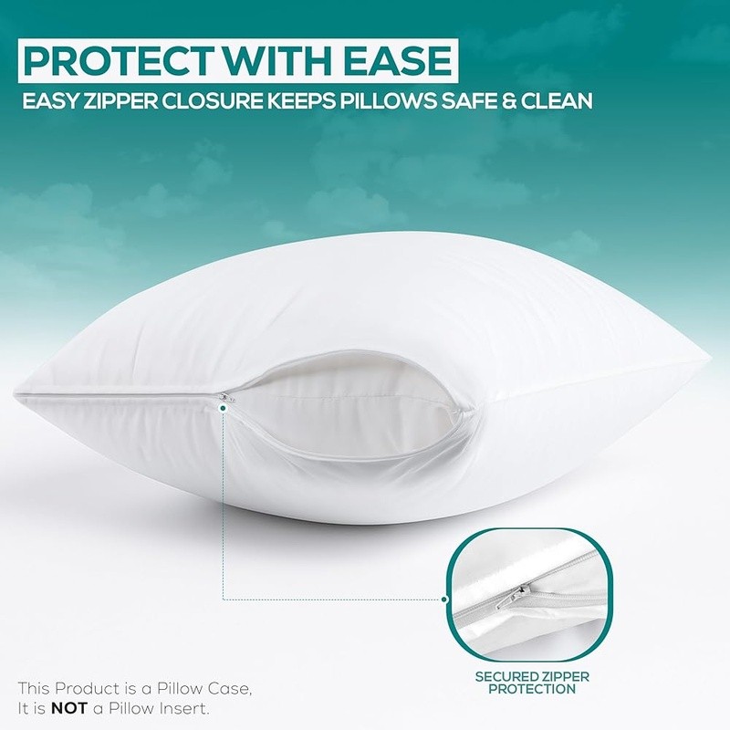 Waterproof Pillow Protectors Bed Bug Proof Polyester Zippered Covers Easy Care