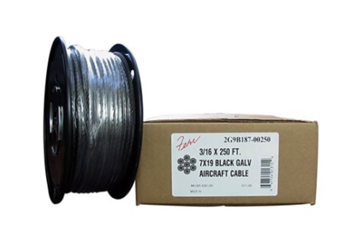 Galvanized Aircraft Cable 3/32 X 250 FT 7X19, Silver
