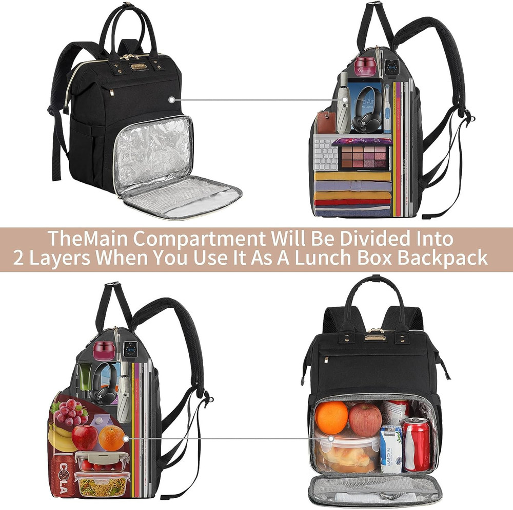 Lunch Bag Backpack, Insulated Cooler Backpack Lunch Box Laptop Backpack with USB