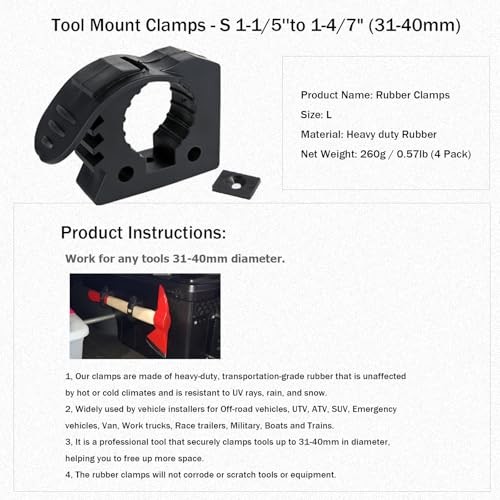 Shovel Holder & Tool Handle Mount, Quick-Release Molle Panel Large - 4 Pack