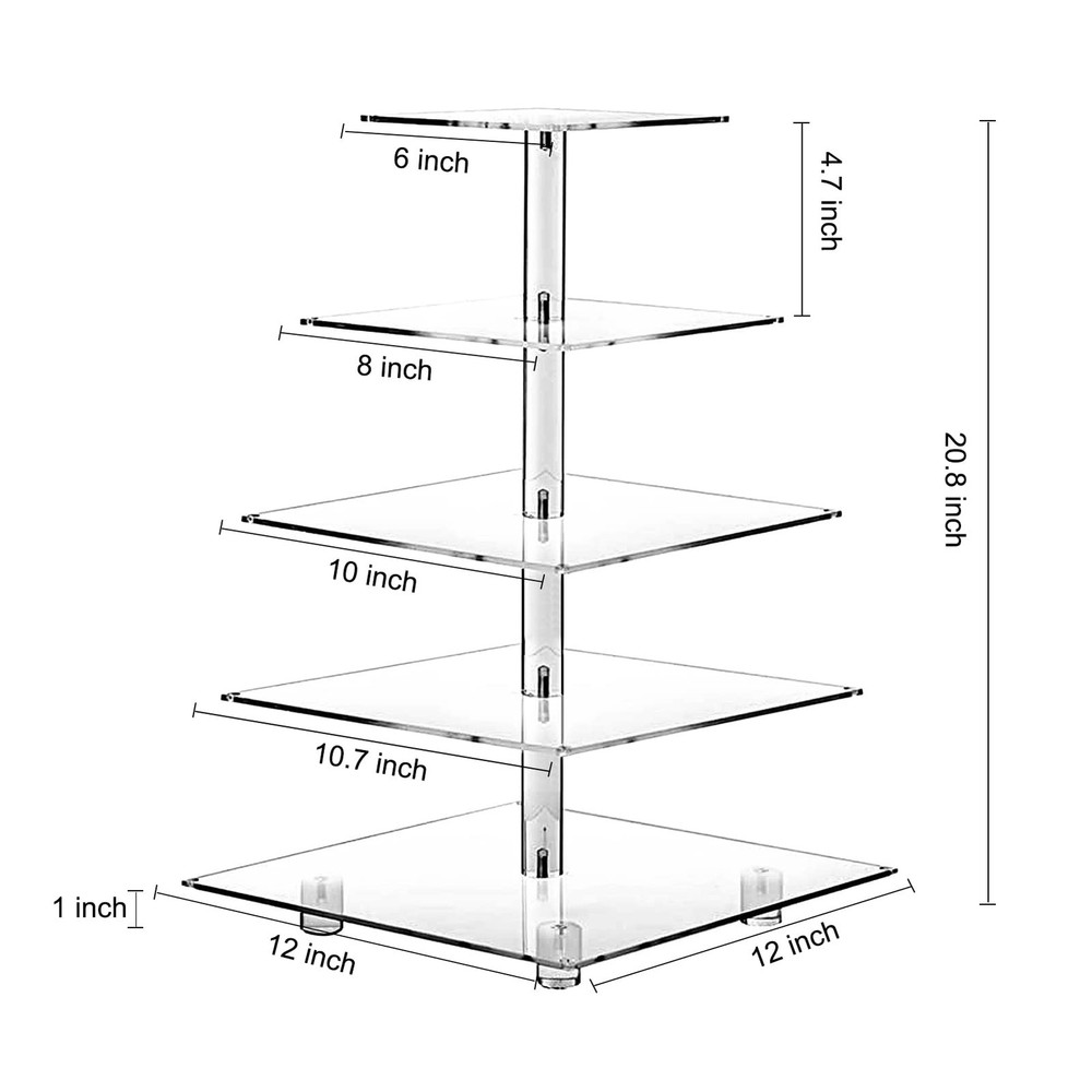 OLACHIKKO 5-Tier Square Cupcake Stand with LED Light String - Acrylic Display