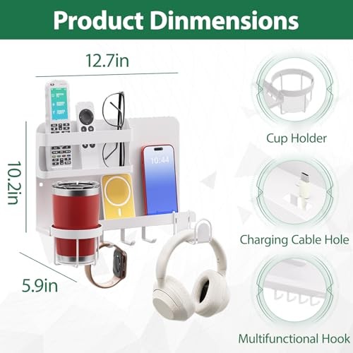 Versatile Bedside Wall Organizer, Floating Bedside Shelves, Wall Mount White