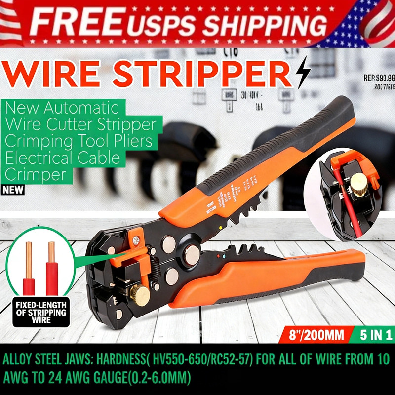 Self-Adjusting Insulation Wire Stripper cutter crimper Terminal Tool Pliers 8"