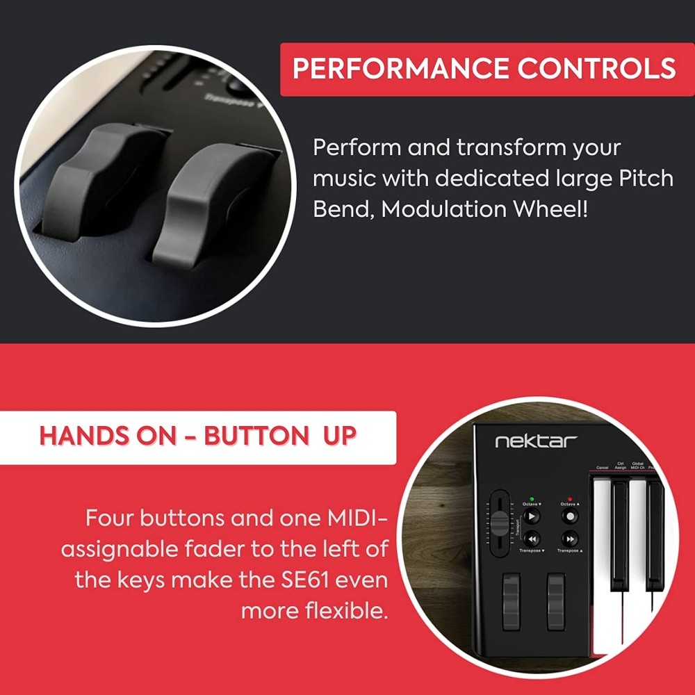 Nektar SE61 USB MIDI Controller Keyboard - Nektar DAW Integration, Black