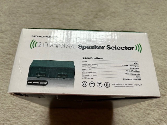 UNUSED MONOPRICE MSV-2 DUAL SOURCE 2-CHANNEL A/B SPEAKER SELECTOR
