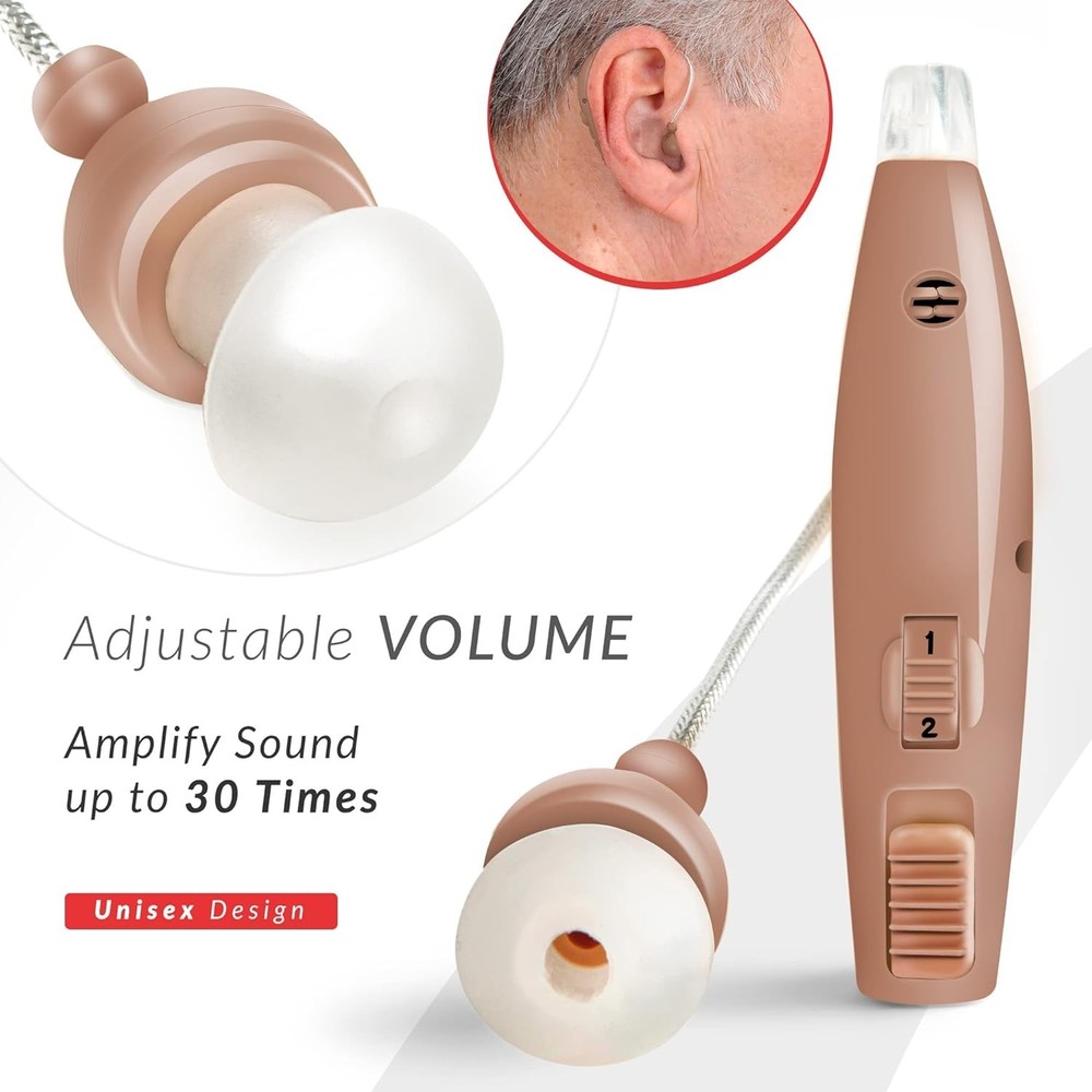 Discreet Behind-the-Ear Amplifier - Fast Charging & Adjustable Volume Control